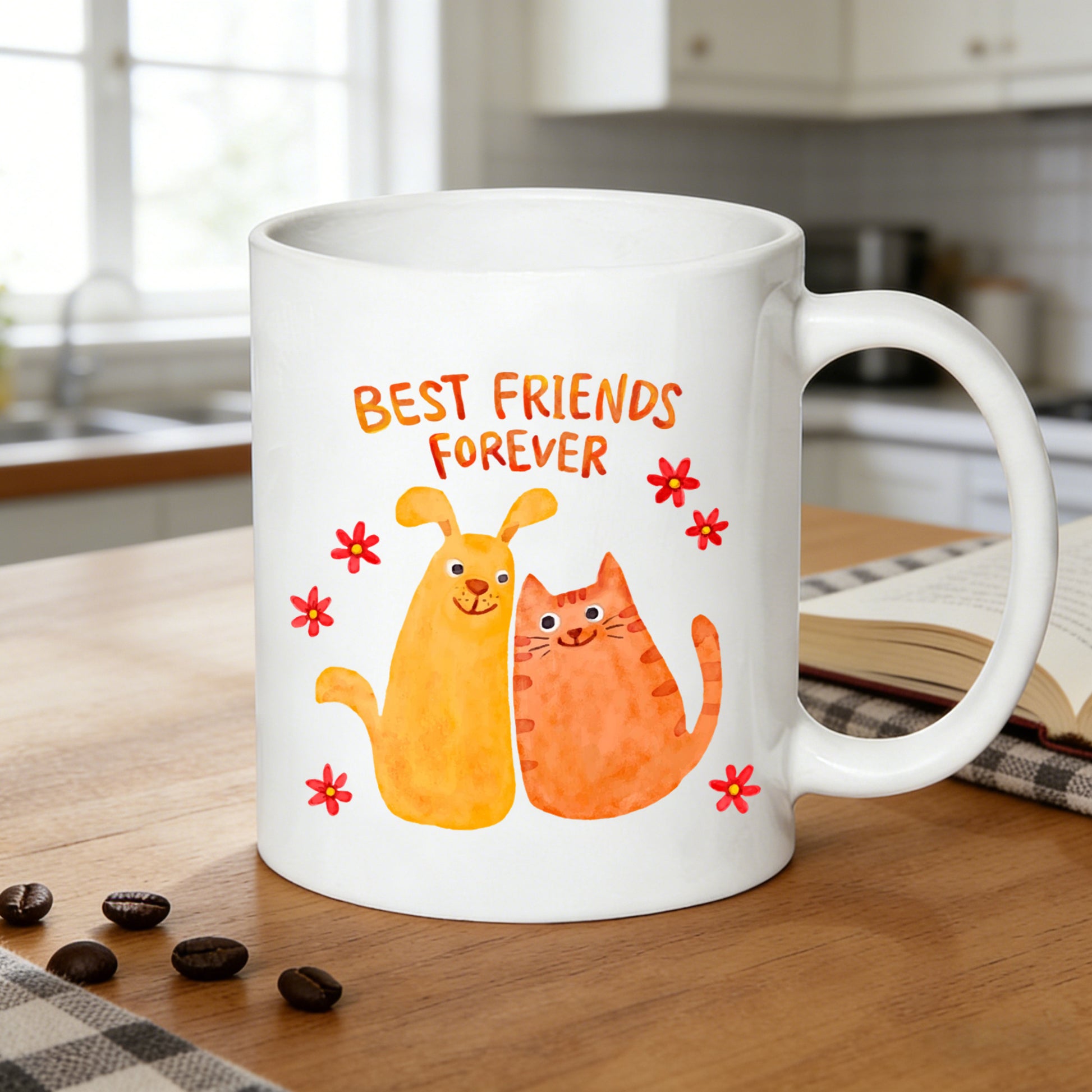 Tailorly White Ceramic 11 oz Mug - watercolor pet friendship