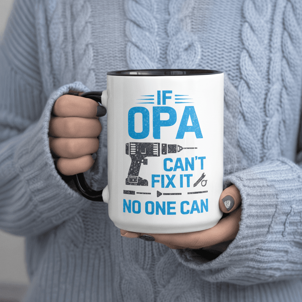 Tailorly Black Accent 11 oz Mug - If Opa Can't Fix It No Grandpa Tool Gift