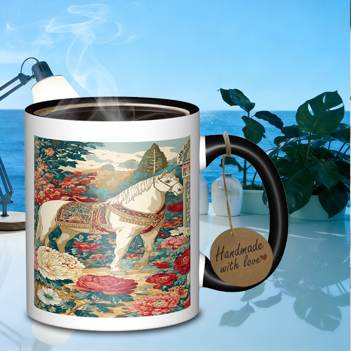 Tailorly Black Accent 11 oz Mug - ceramic drinkware featuring a white horse work outdoor activities and travel a great gift_32dba25043b84973b7c89fc168784d9c