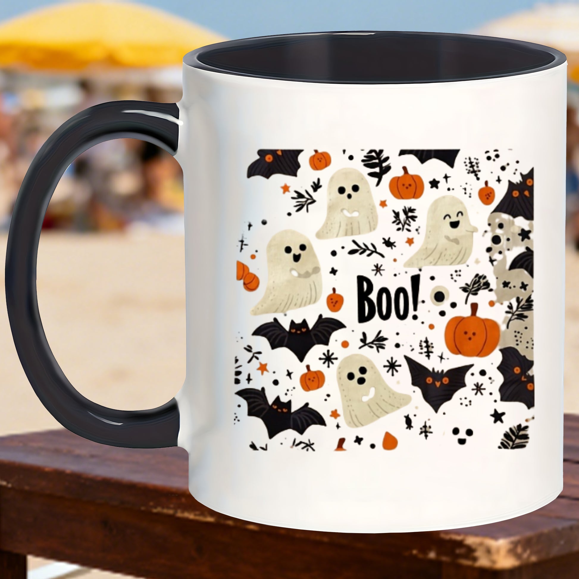 Tailorly Black Accent 11 oz Mug - spooky ghosts