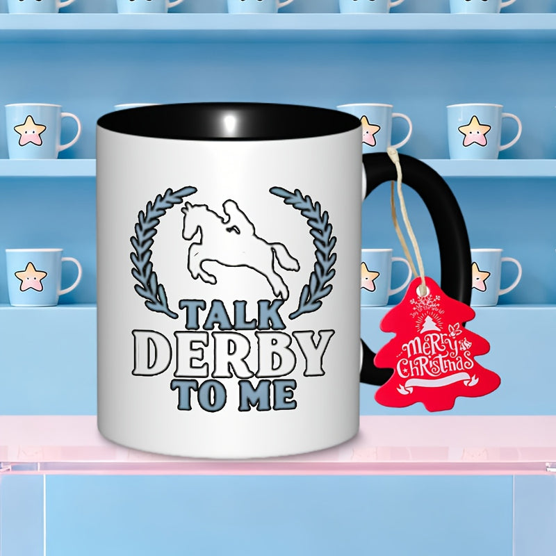 Tailorly Black Accent 11 oz Mug - derby themed with horseshoe design