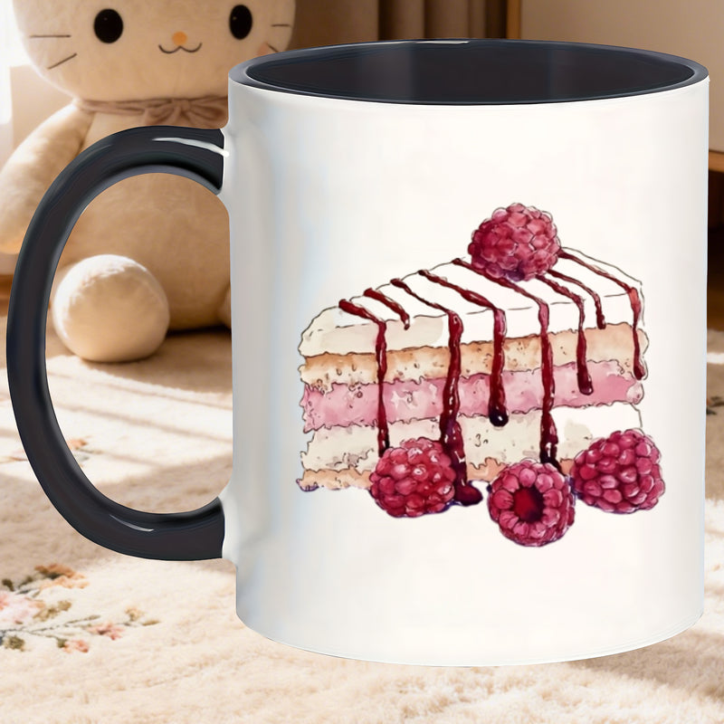 Tailorly Black Accent 11 oz Mug - raspberry watercolor cake