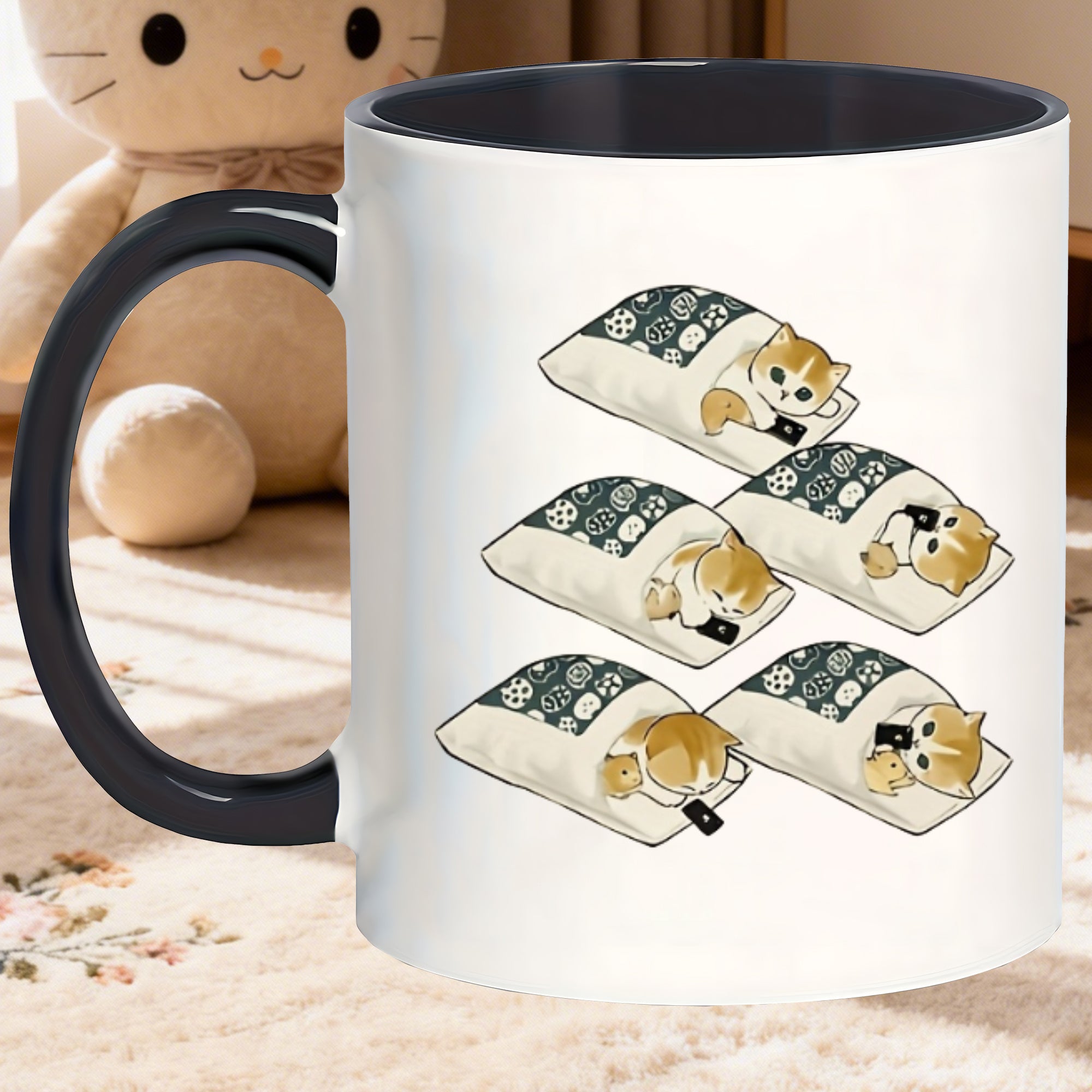 Tailorly Black Accent 11 oz Mug - cute cat illustration