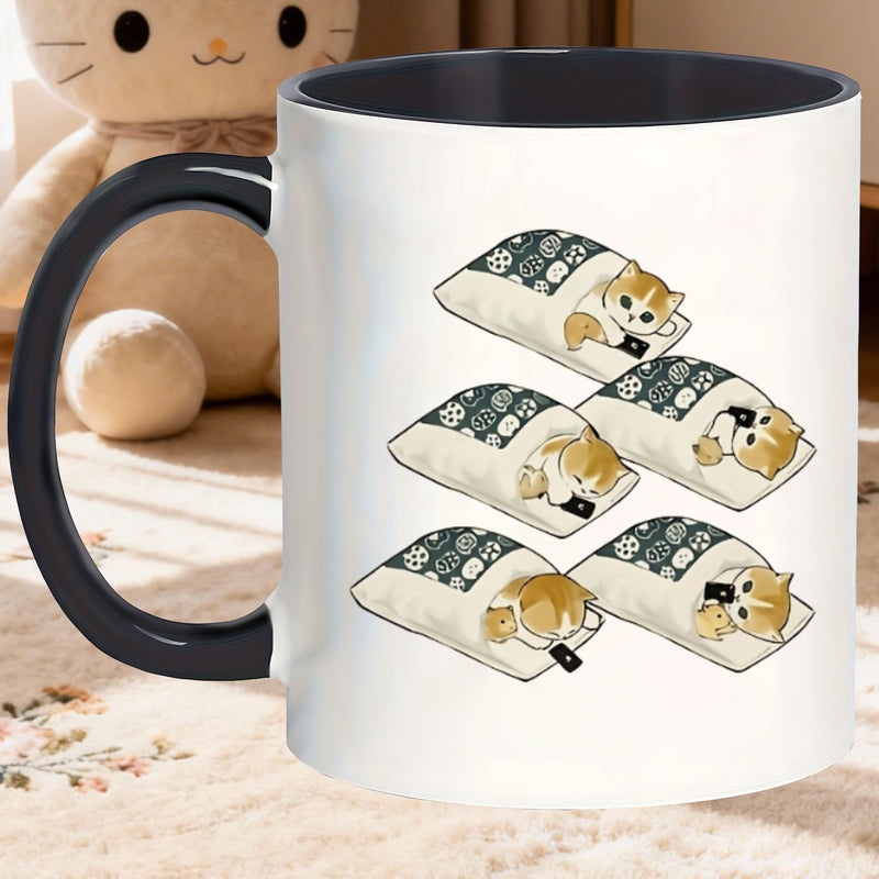 Tailorly Black Accent 11 oz Mug - cute cat illustration