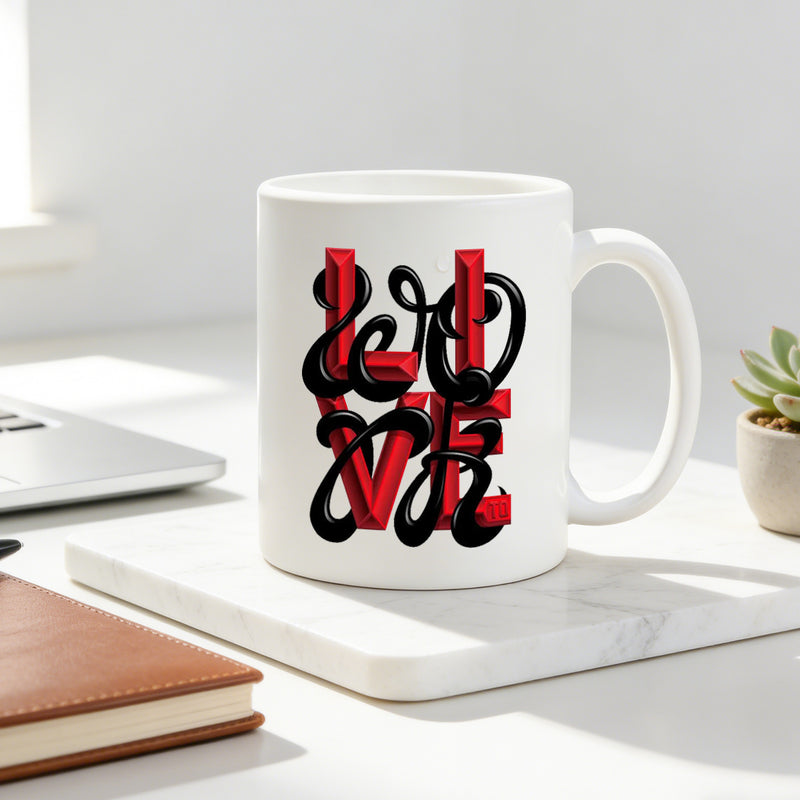 Tailorly White Ceramic 11 oz Mug - black swirl and retro font