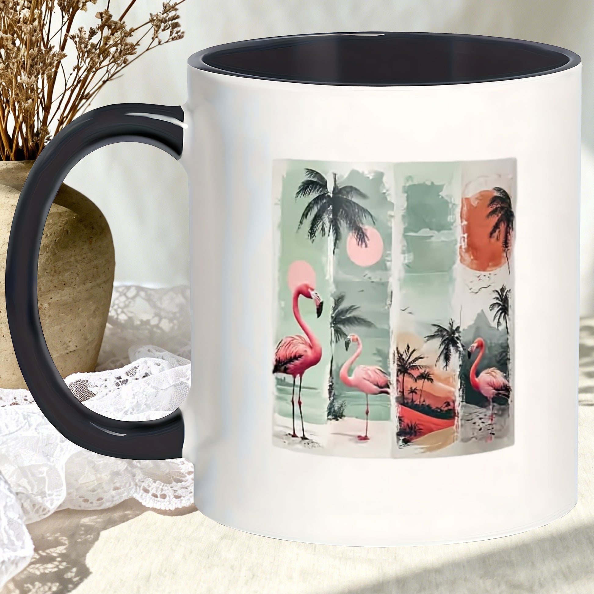 Tailorly Black Accent 11 oz Mug - flamingo
