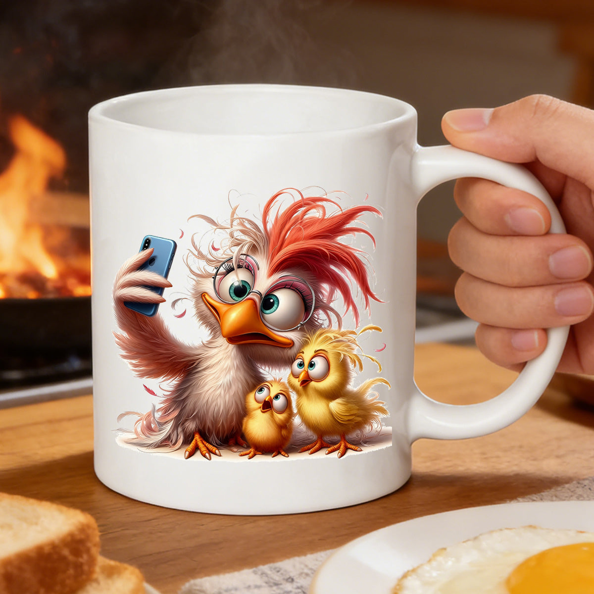 Tailorly White Ceramic 11 oz Mug - cow with messy hair and beer
