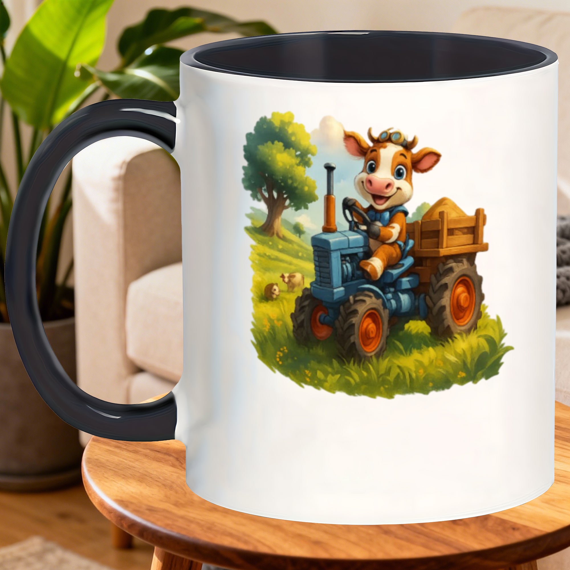 Tailorly Black Accent 11 oz Mug - adorable cows and tractors