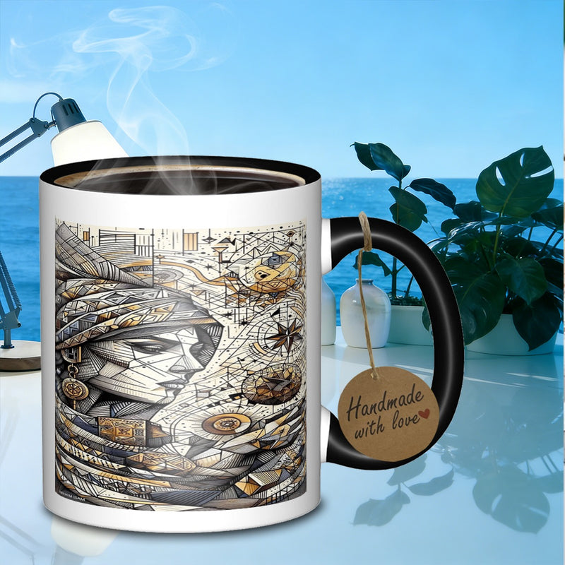 Tailorly Black Accent 11 oz Mug - geometric woman portrait