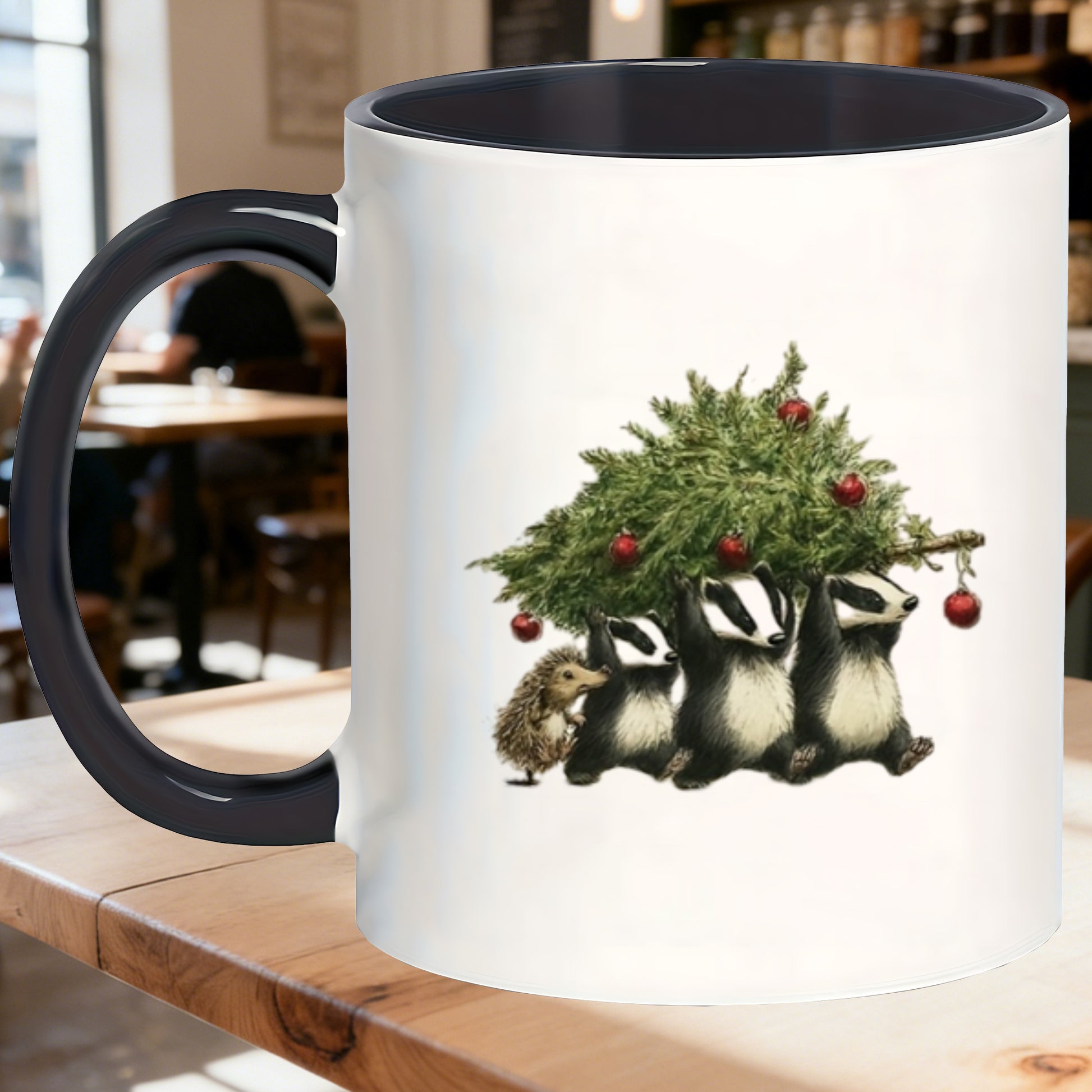 Tailorly Black Accent 11 oz Mug - cute raccoon hedgehog christmas presents
