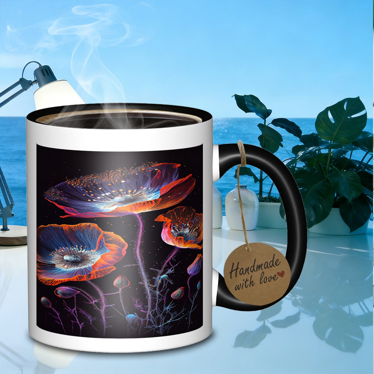 Tailorly Black Accent 11 oz Mug - glowing floral arrangement