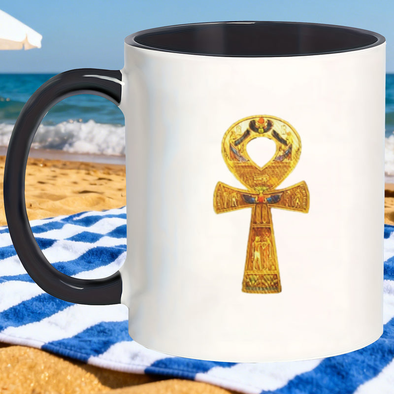 Tailorly Black Accent 11 oz Mug - ancient egyptian symbol of life