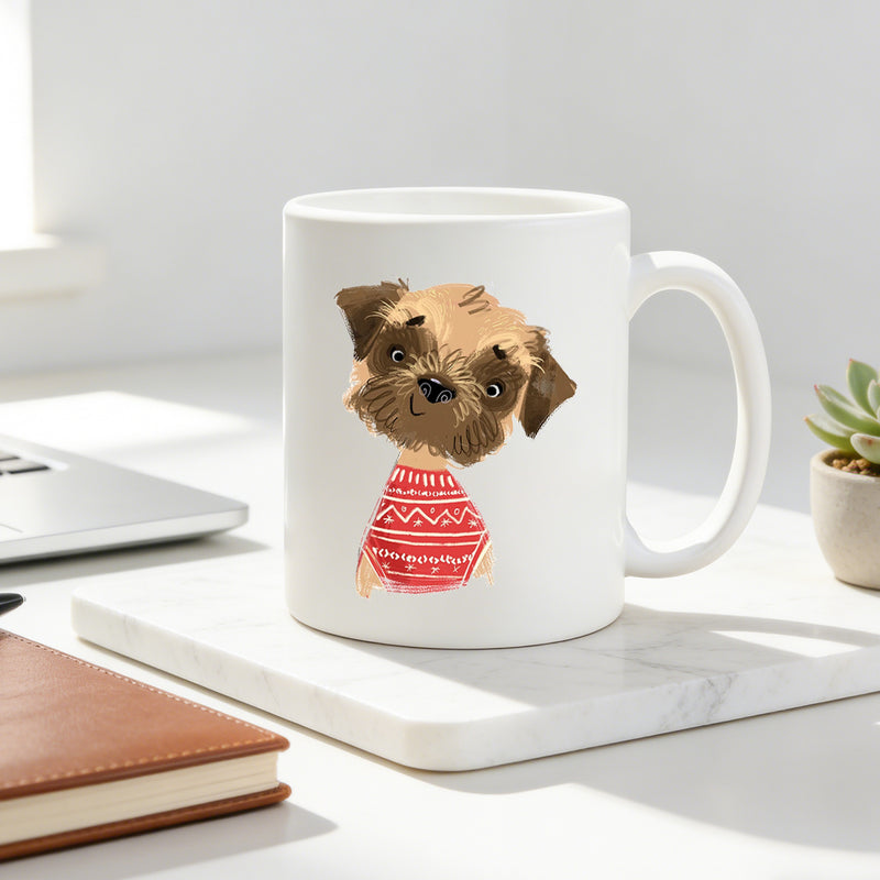 Tailorly White Ceramic 11 oz Mug - cute puppy with winter theme and Christmas elements
