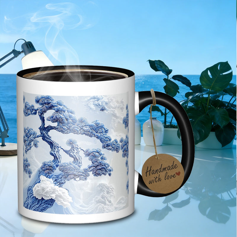 Tailorly Black Accent 11 oz Mug - blue and white design