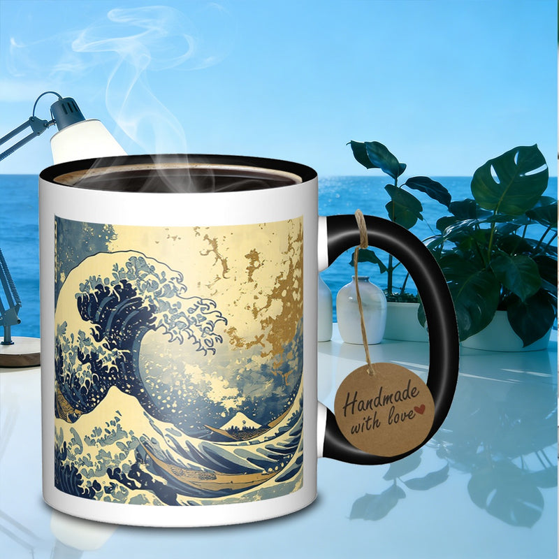 Tailorly Black Accent 11 oz Mug - great wave seascape