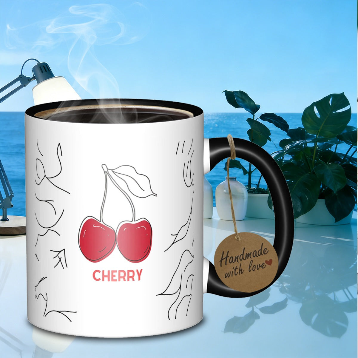 Tailorly Black Accent 11 oz Mug - cherry fruit
