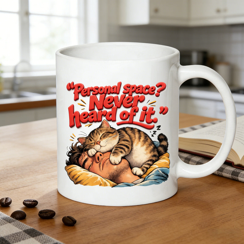 Tailorly White Ceramic 11 oz Mug - cuddly cat