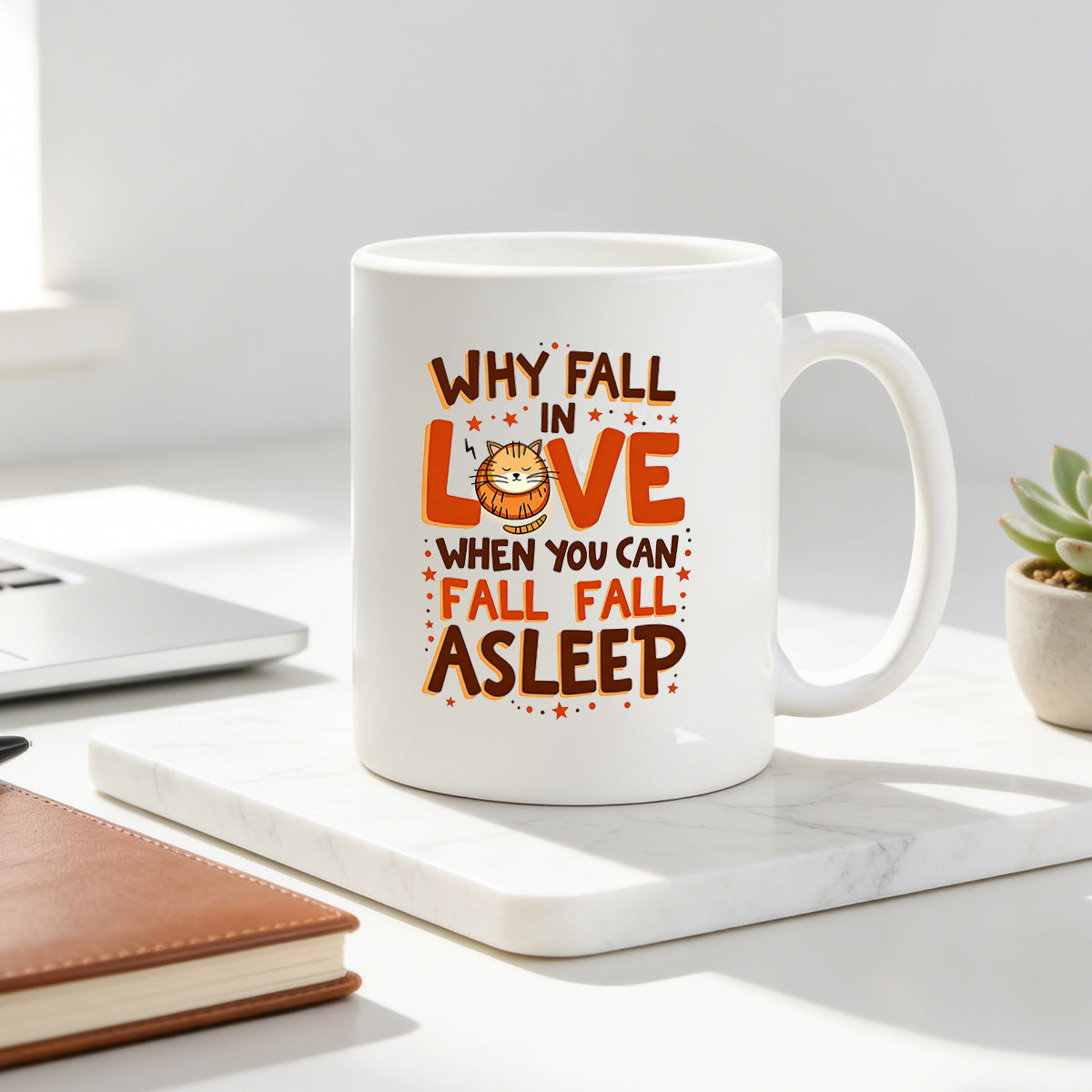 Tailorly White Ceramic 11 oz Mug - adorable sleeping kitty