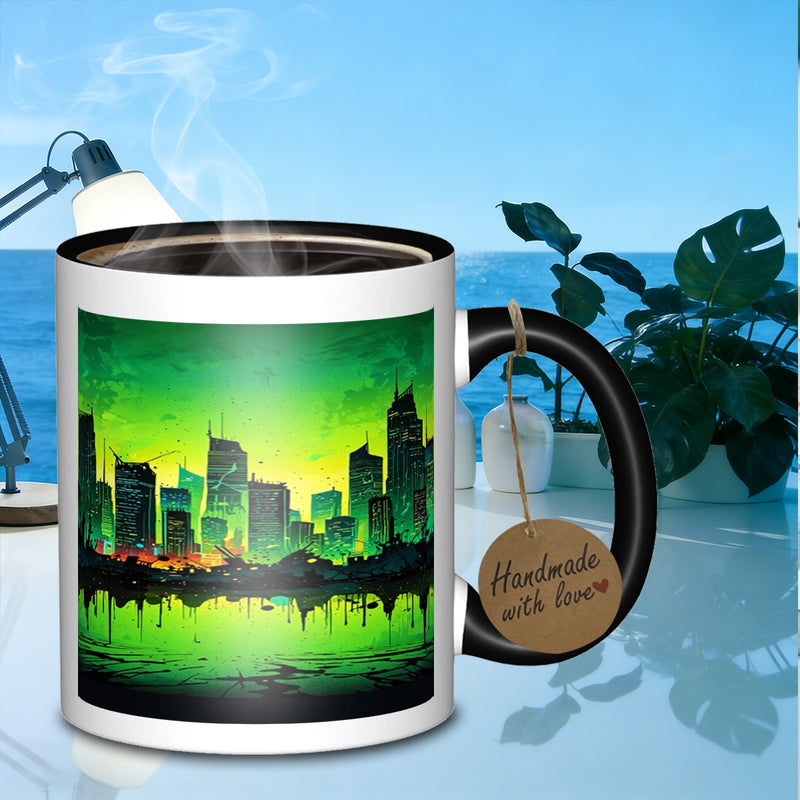 Tailorly Black Accent 11 oz Mug - toxic cityscape skyline