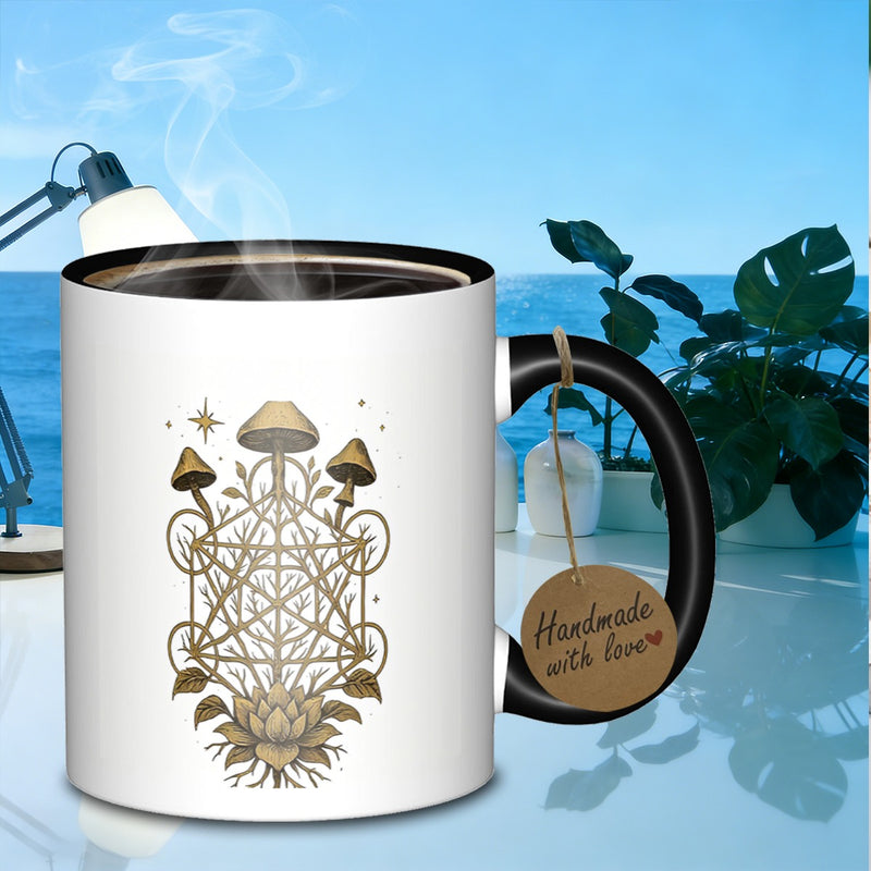 Tailorly Black Accent 11 oz Mug - botanical geometry stainless steel functional mug