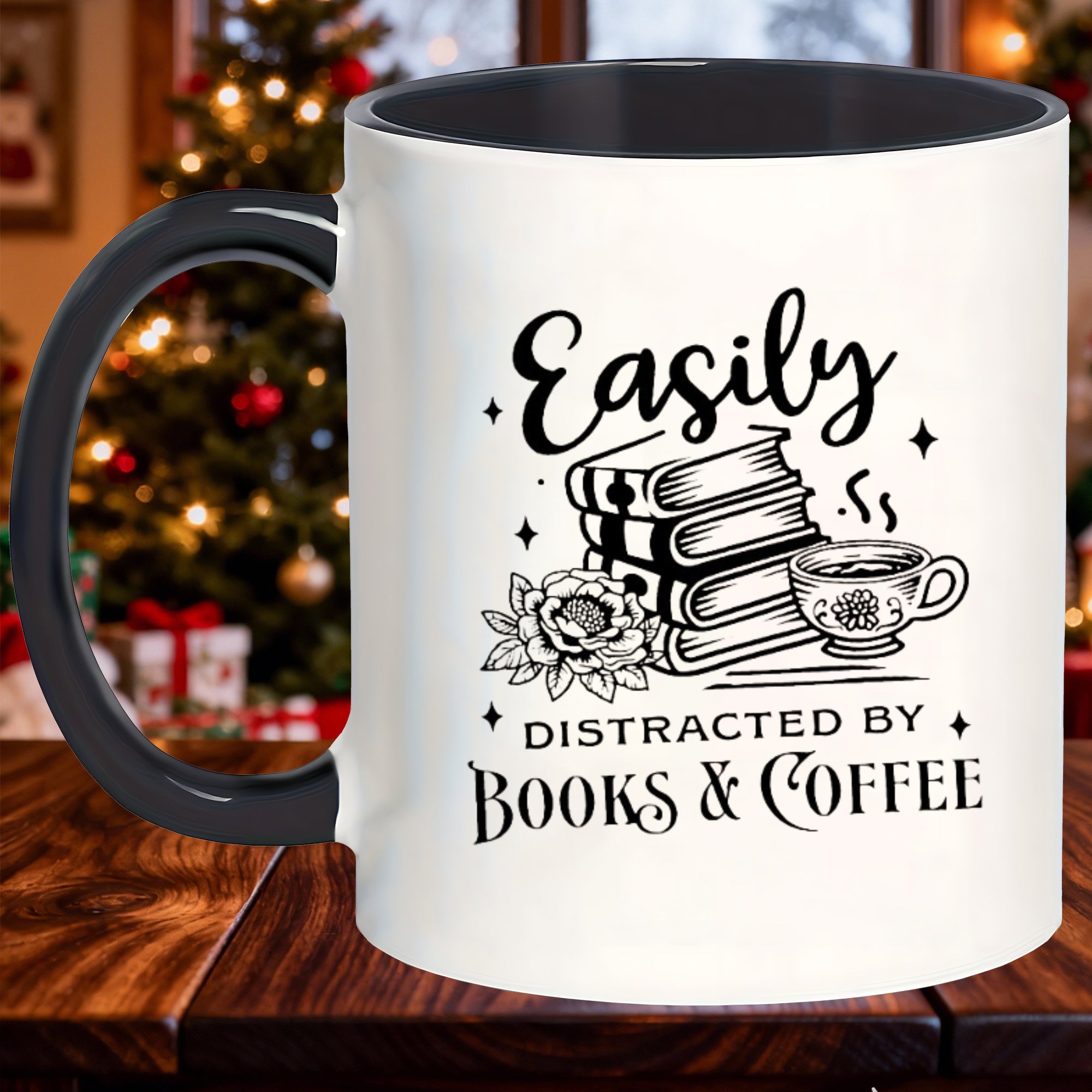 Tailorly Black Accent 11 oz Mug - vintage embossed stain resistant book coffee mugs tailored to hike soups campsite cider beach iced