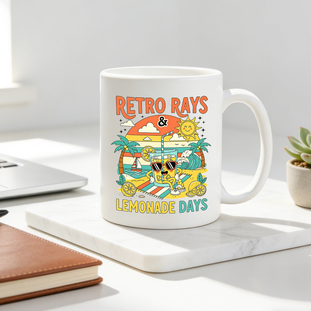 Tailorly White Ceramic 11 oz Mug - classic retro lemonade days 11oz coffee cup adorable lemonade figure ideal summer present for beach enthusiasts