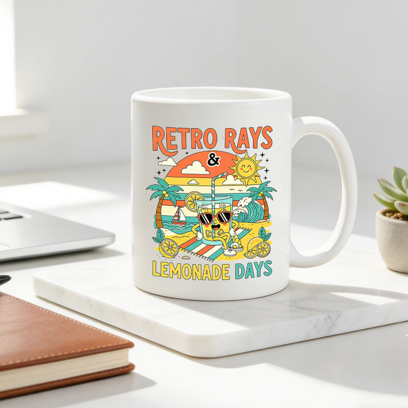 Tailorly White Ceramic 11 oz Mug - classic retro lemonade days 11oz coffee cup adorable lemonade figure ideal summer present for beach enthusiasts