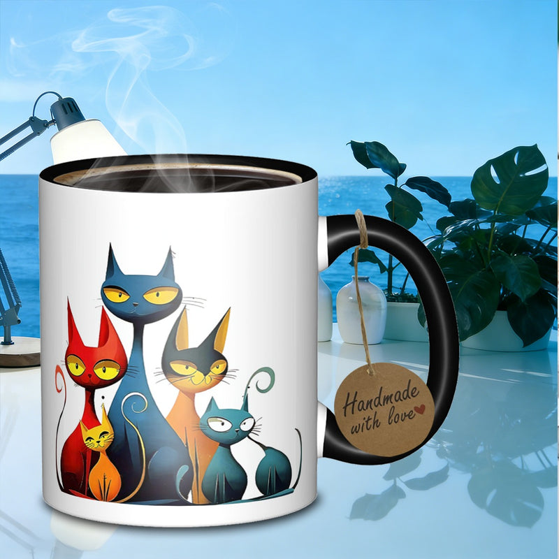 Tailorly Black Accent 11 oz Mug - feline family