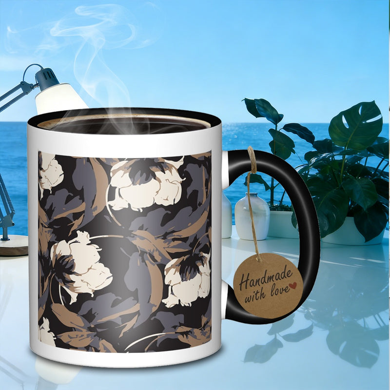 Tailorly Black Accent 11 oz Mug - floral repeating pattern