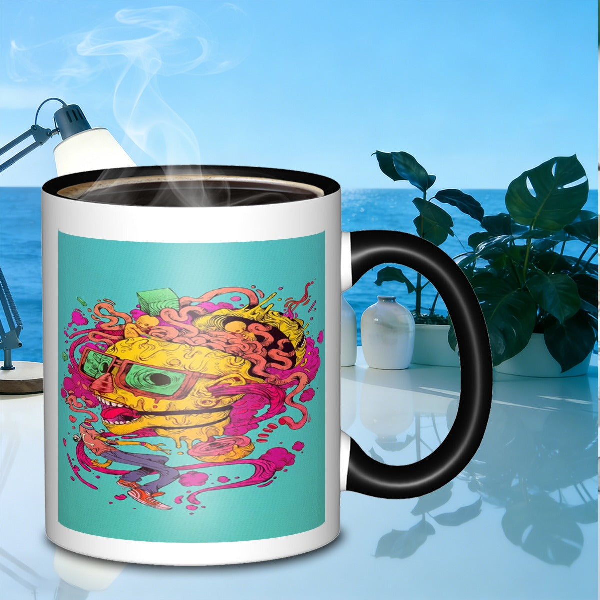 Tailorly Black Accent 11 oz Mug - colorful skull character