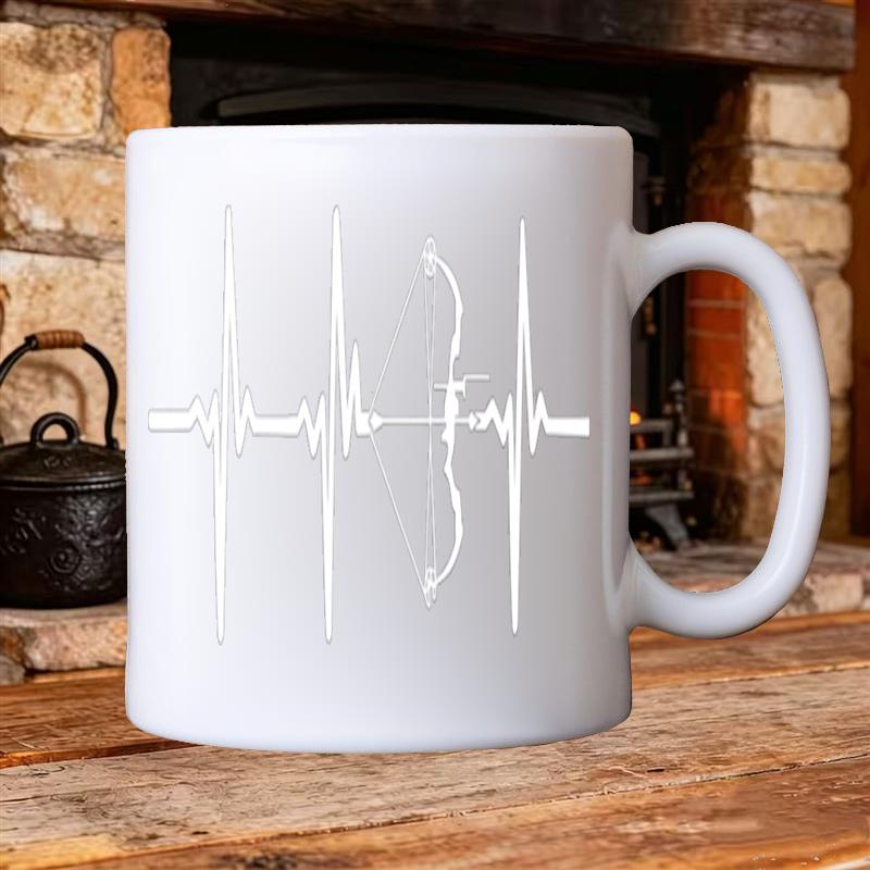 Tailorly White Ceramic 11 oz Mug - heartbeat and archery bow prints