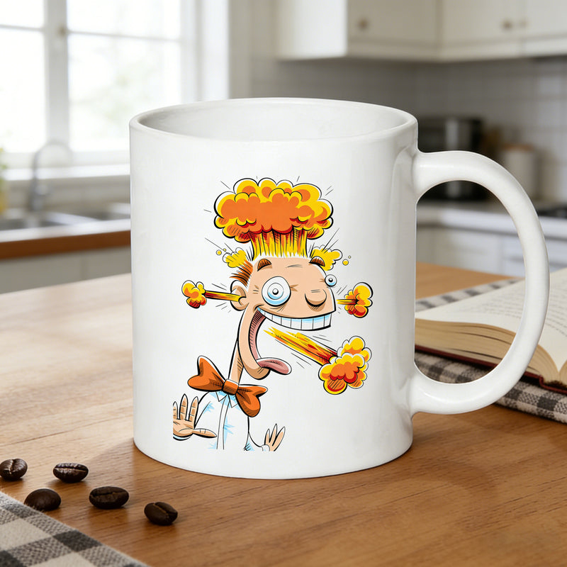 Tailorly White Ceramic 11 oz Mug - exploding head cartoon