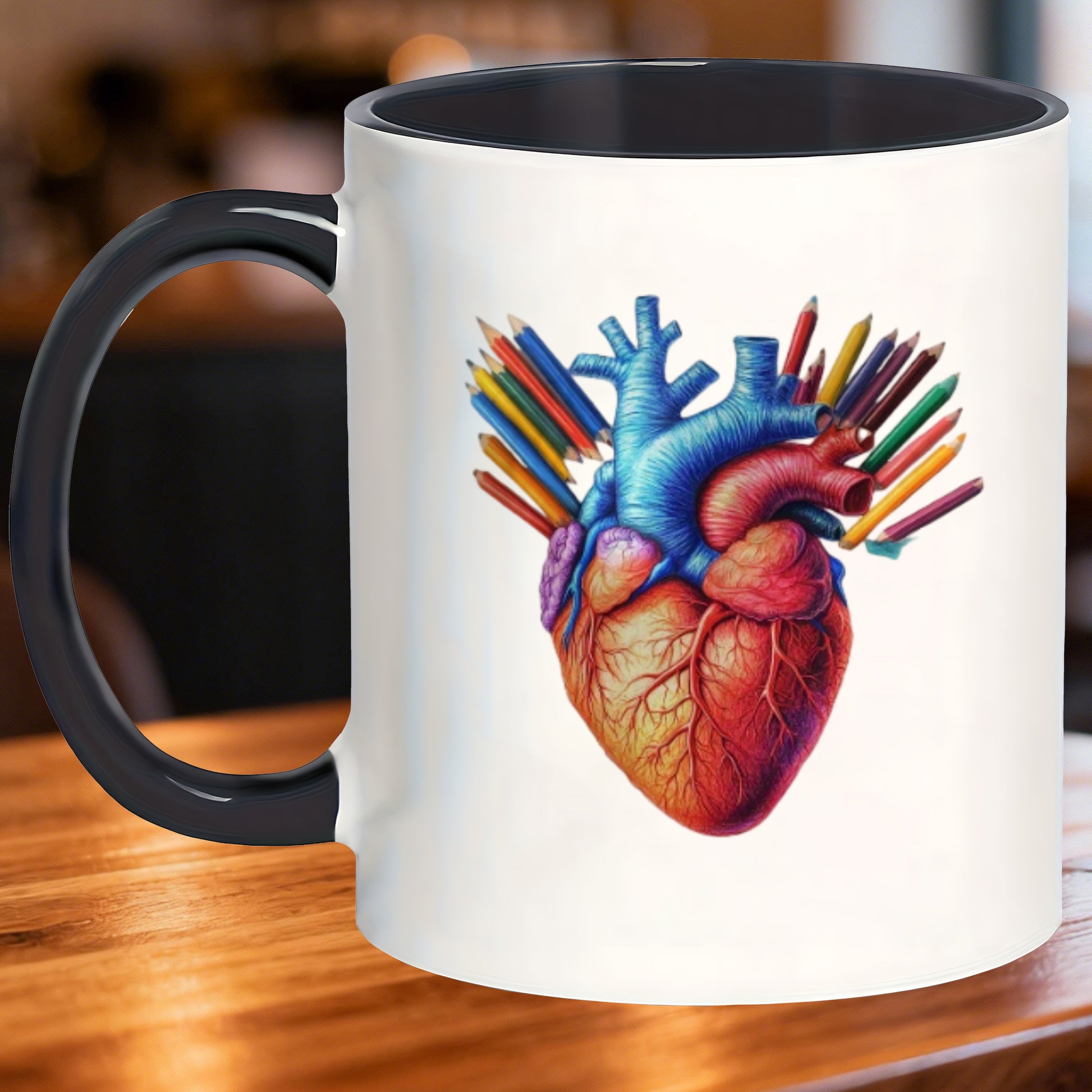 Tailorly Black Accent 11 oz Mug - anatomical heart