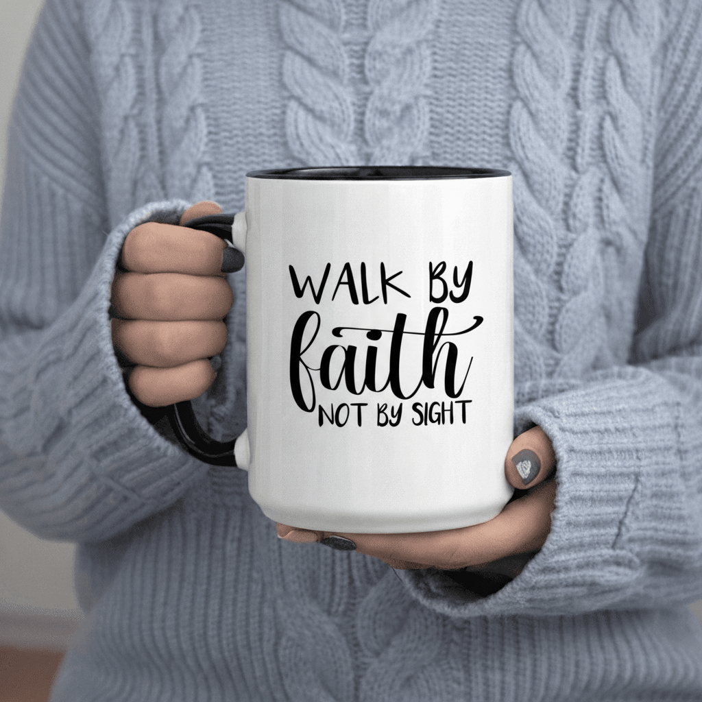 Tailorly Black Accent 11 oz Mug - Not by Sight Inspirational Quote