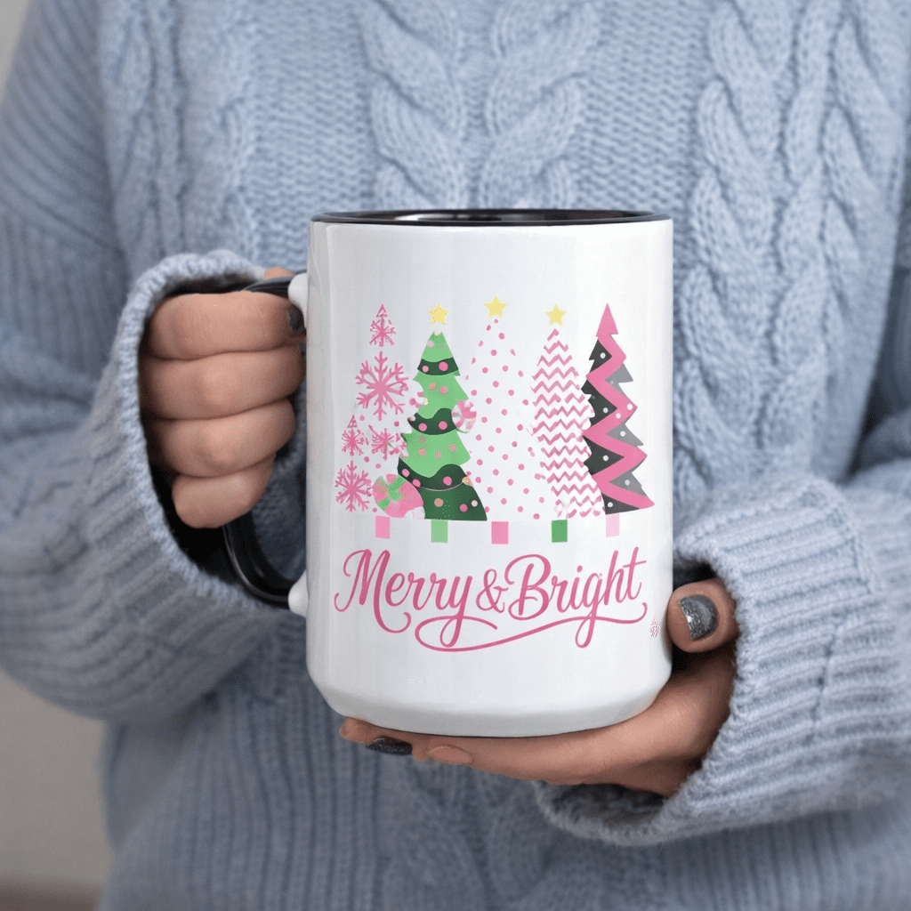 Tailorly Black Accent 11 oz Mug - christmas trees