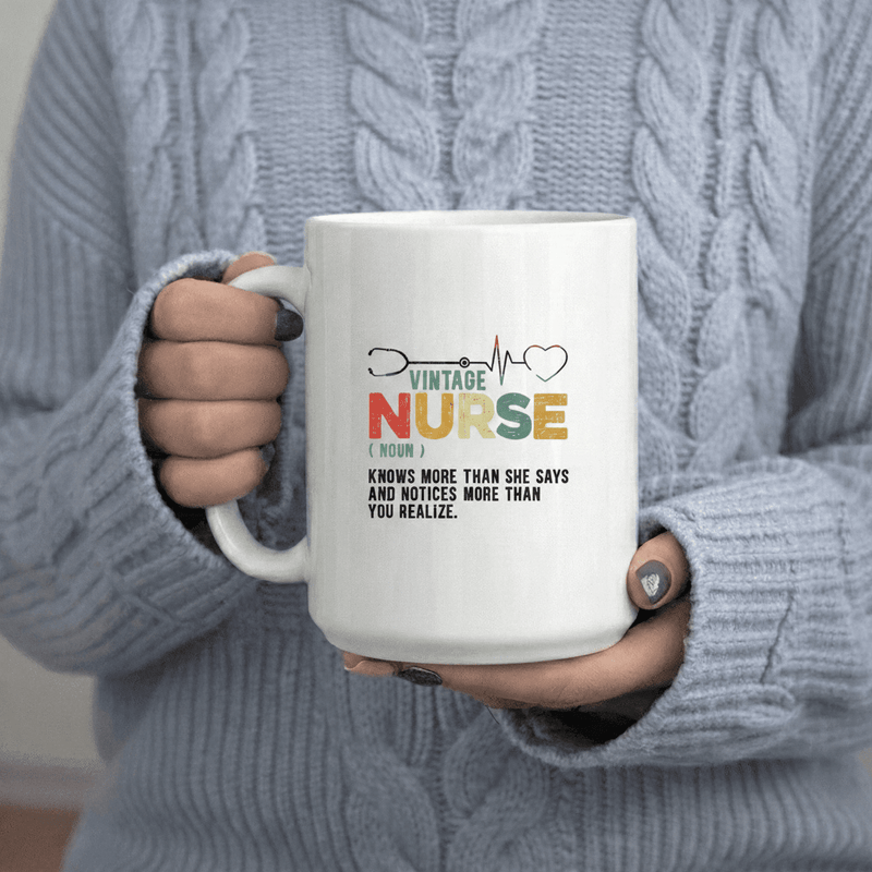 Tailorly White Ceramic 11 oz Mug - Vintage Nurse Notices You