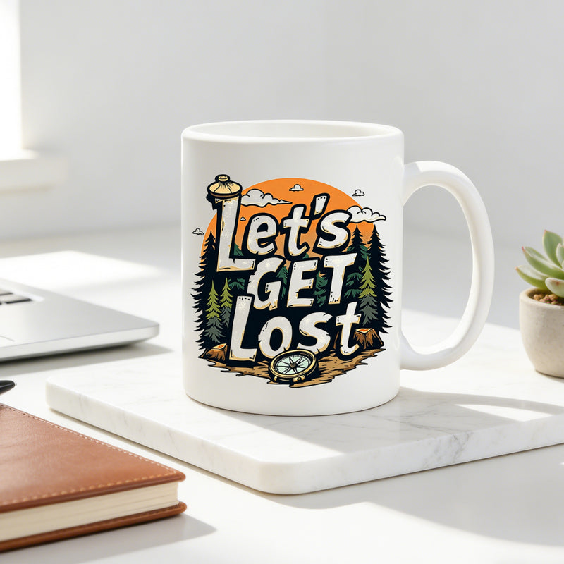 Tailorly White Ceramic 11 oz Mug - adventure camping hiking graphic