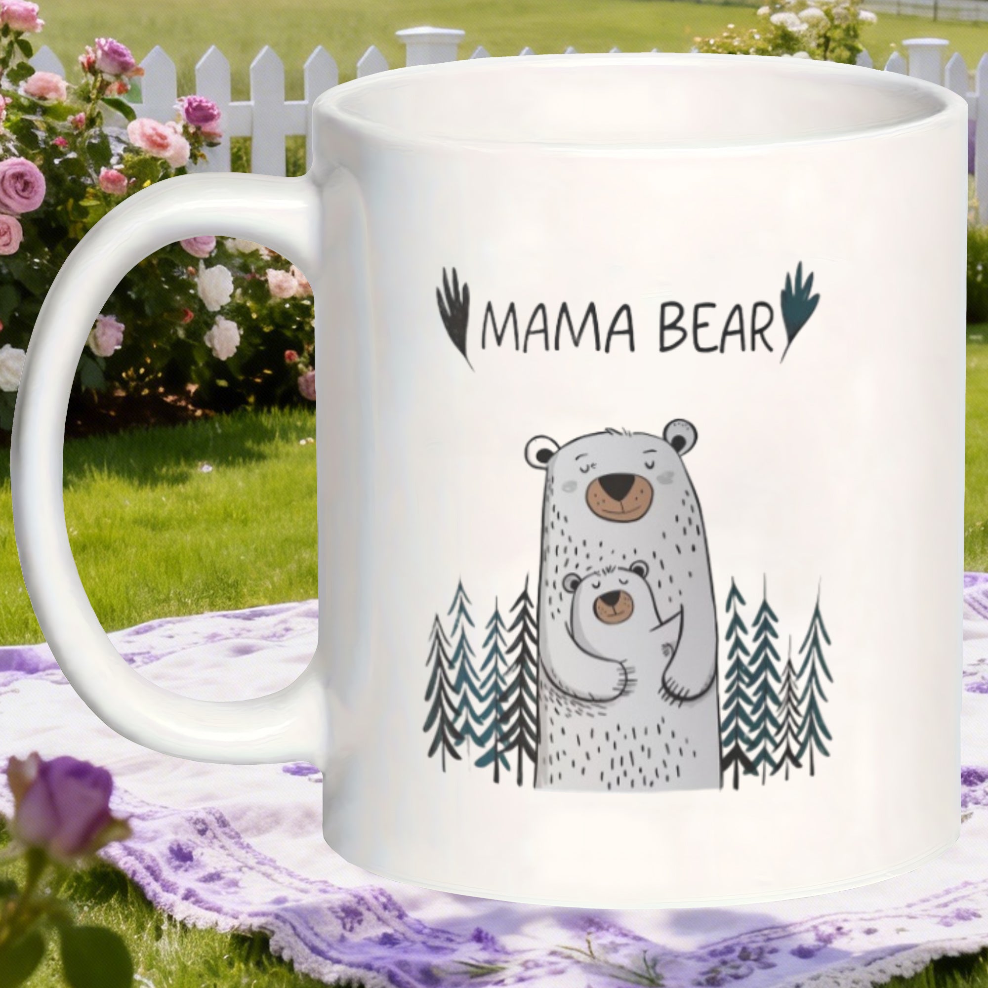 Tailorly White Ceramic 11 oz Mug - mama bear