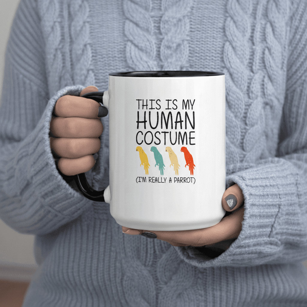 Tailorly Black Accent 11 oz Mug - I'm Really A Parrot text
