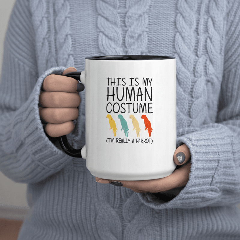 Tailorly Black Accent 11 oz Mug - I'm Really A Parrot text