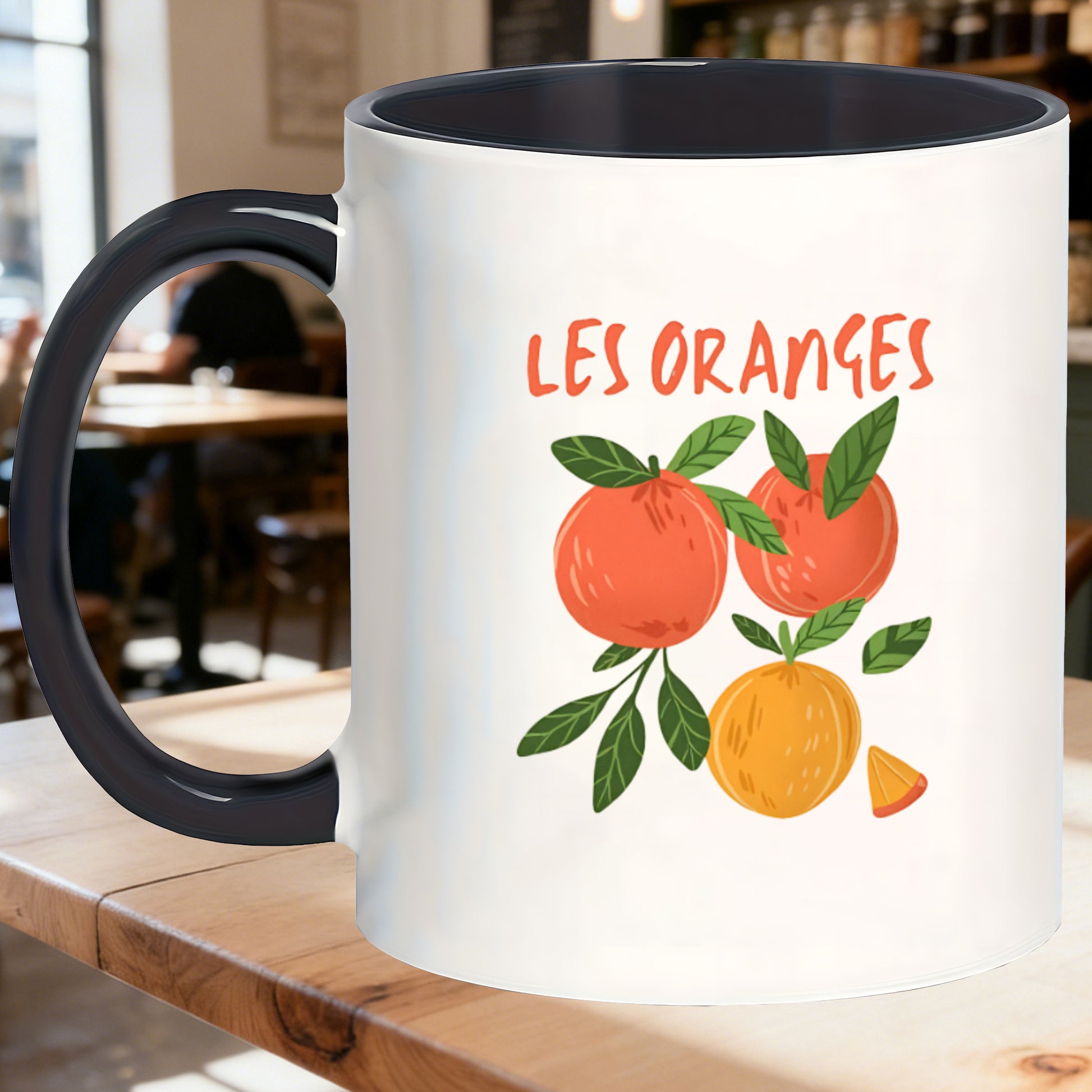 Tailorly Black Accent 11 oz Mug - unique black handled mugs featuring a french citrus design christmas thanksgiving valentines day and at home or