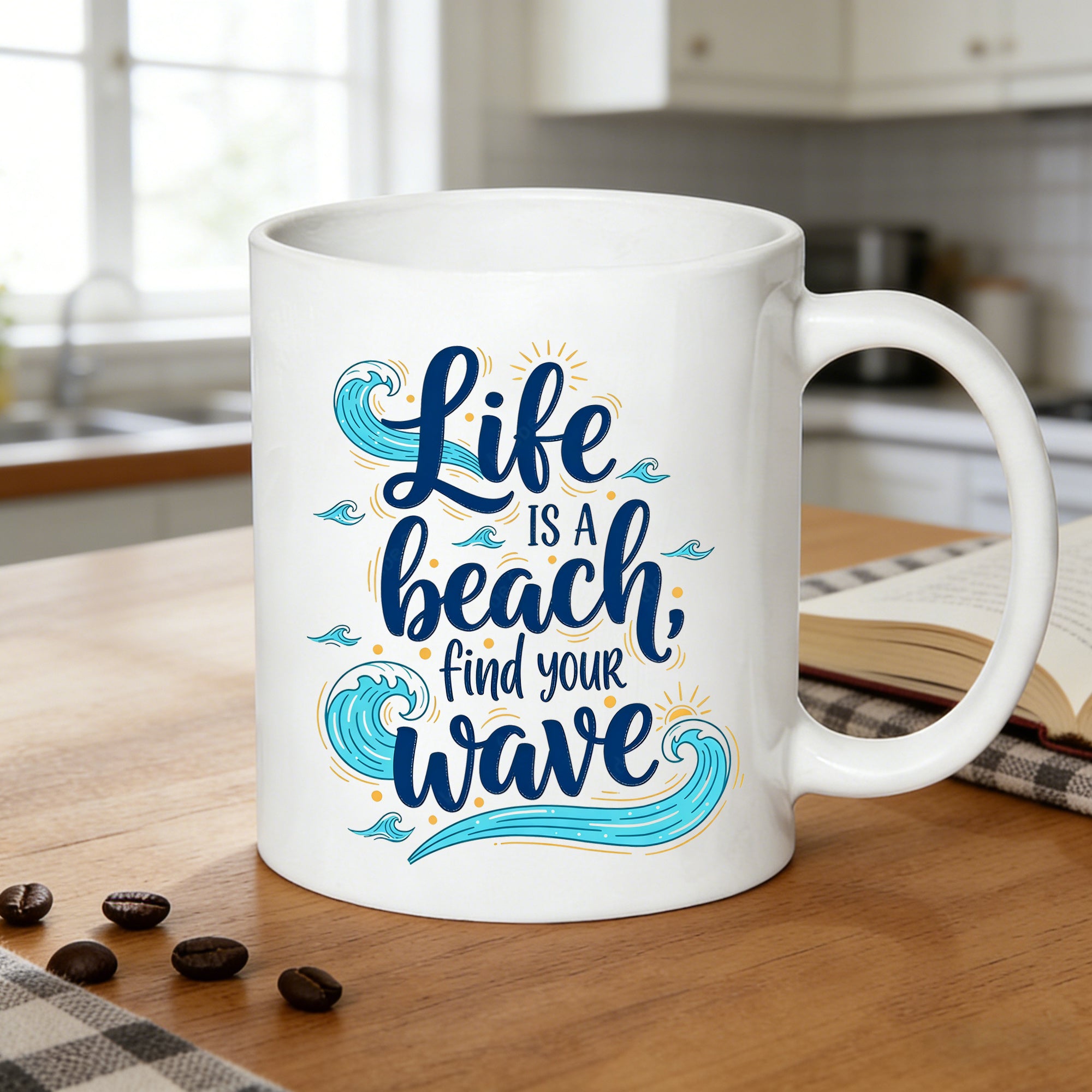 Tailorly White Ceramic 11 oz Mug - coastal ocean