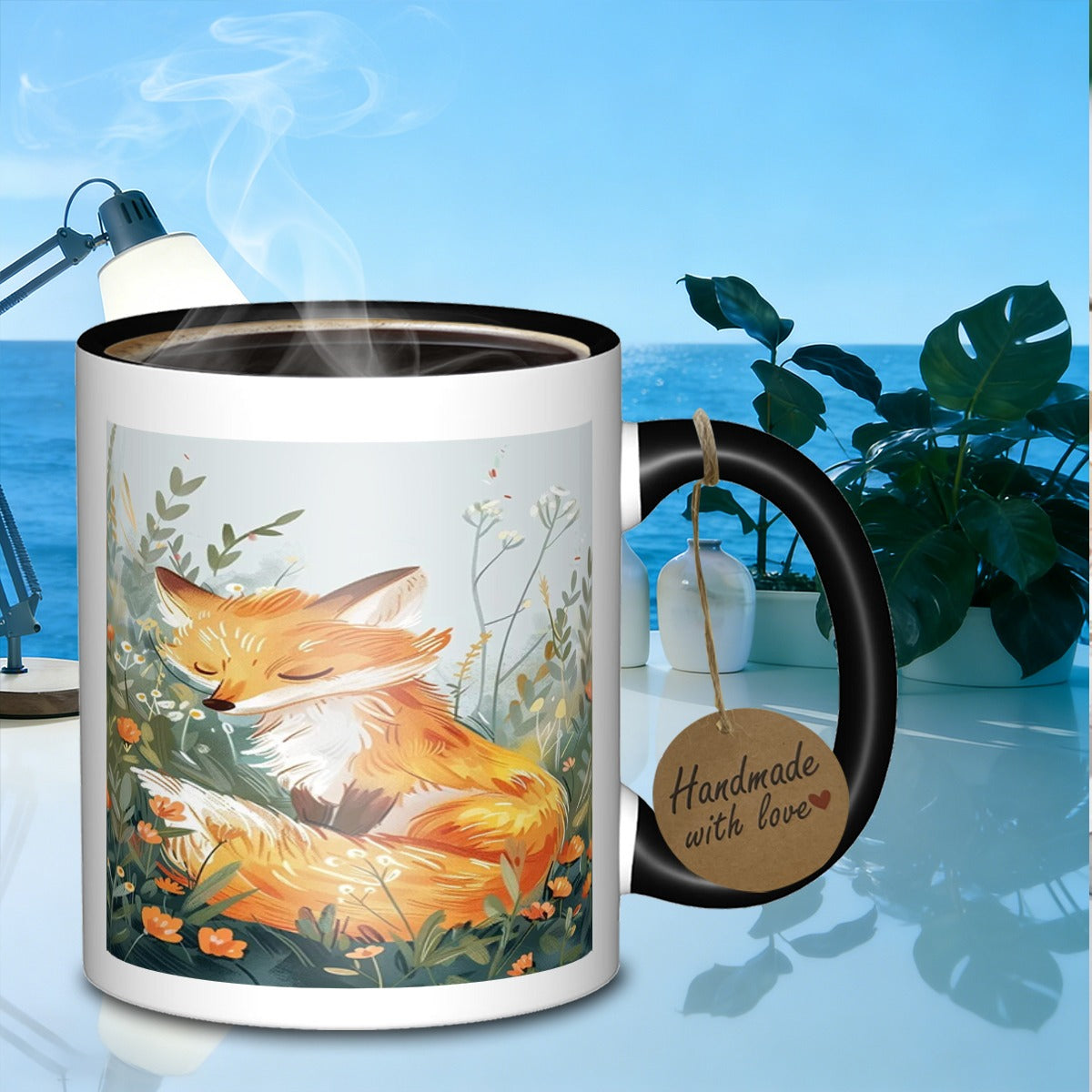 Tailorly Black Accent 11 oz Mug - fox in meadows