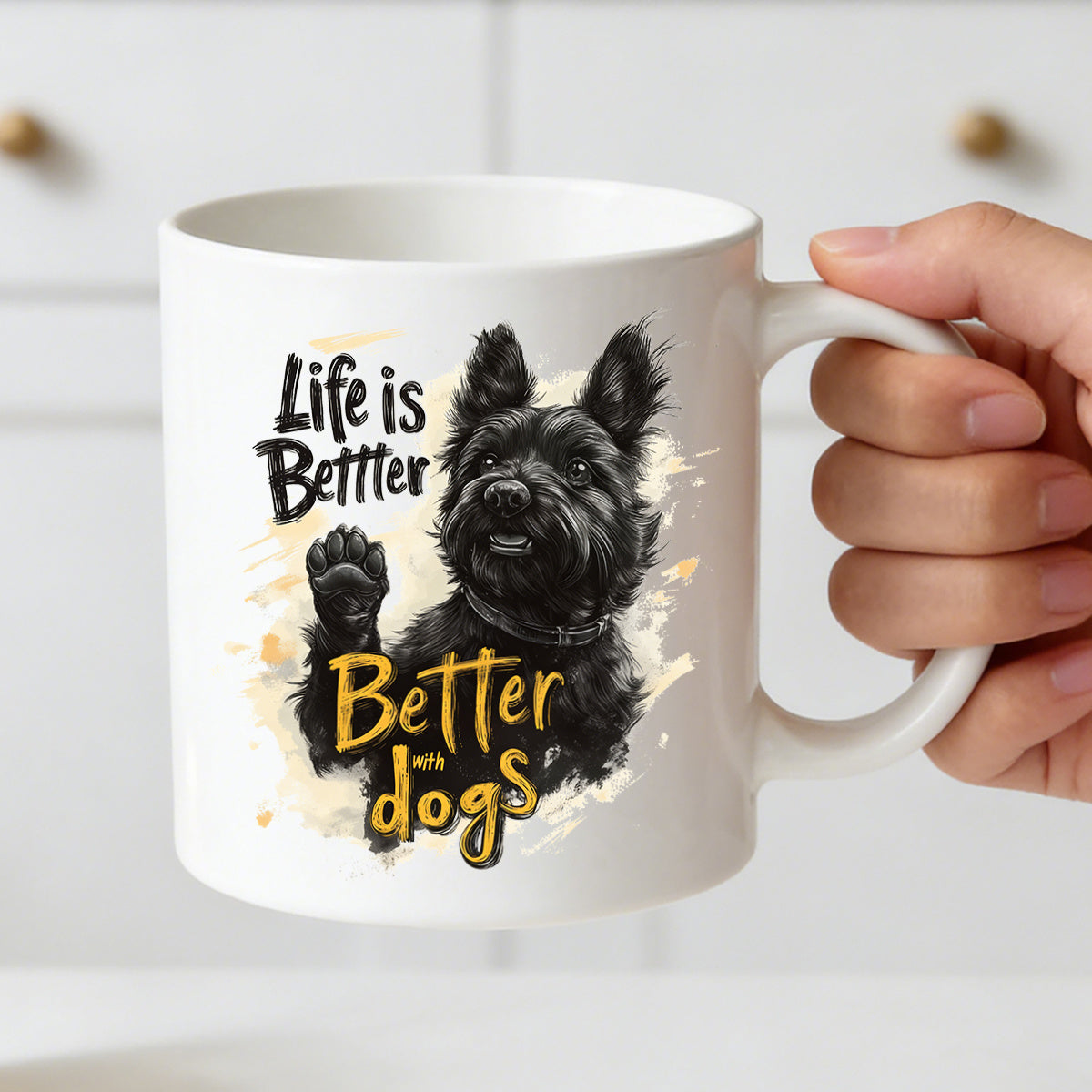 Tailorly White Ceramic 11 oz Mug - black terrier