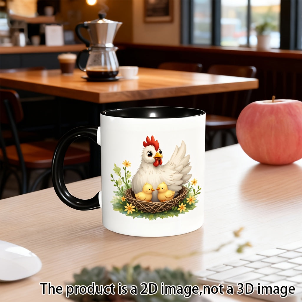 Tailorly Black Accent 11 oz Mug - hen and chicks illustration