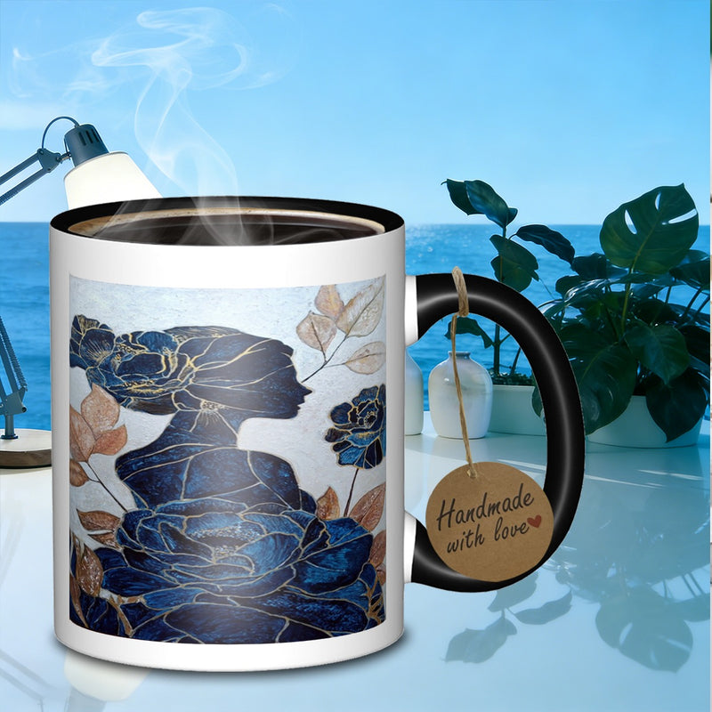 Tailorly Black Accent 11 oz Mug - floral woman silhouette