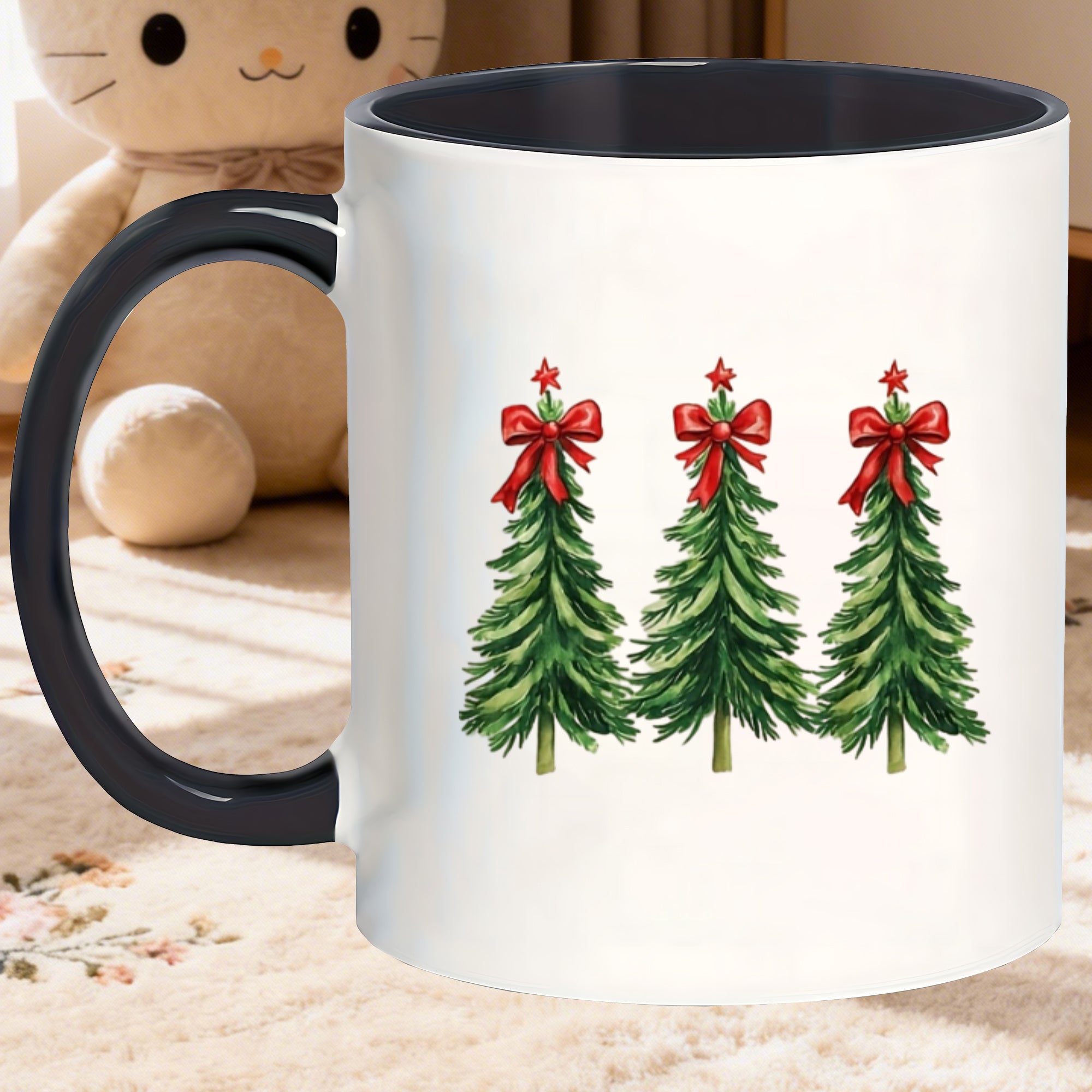 Tailorly Black Accent 11 oz Mug - christmas tree