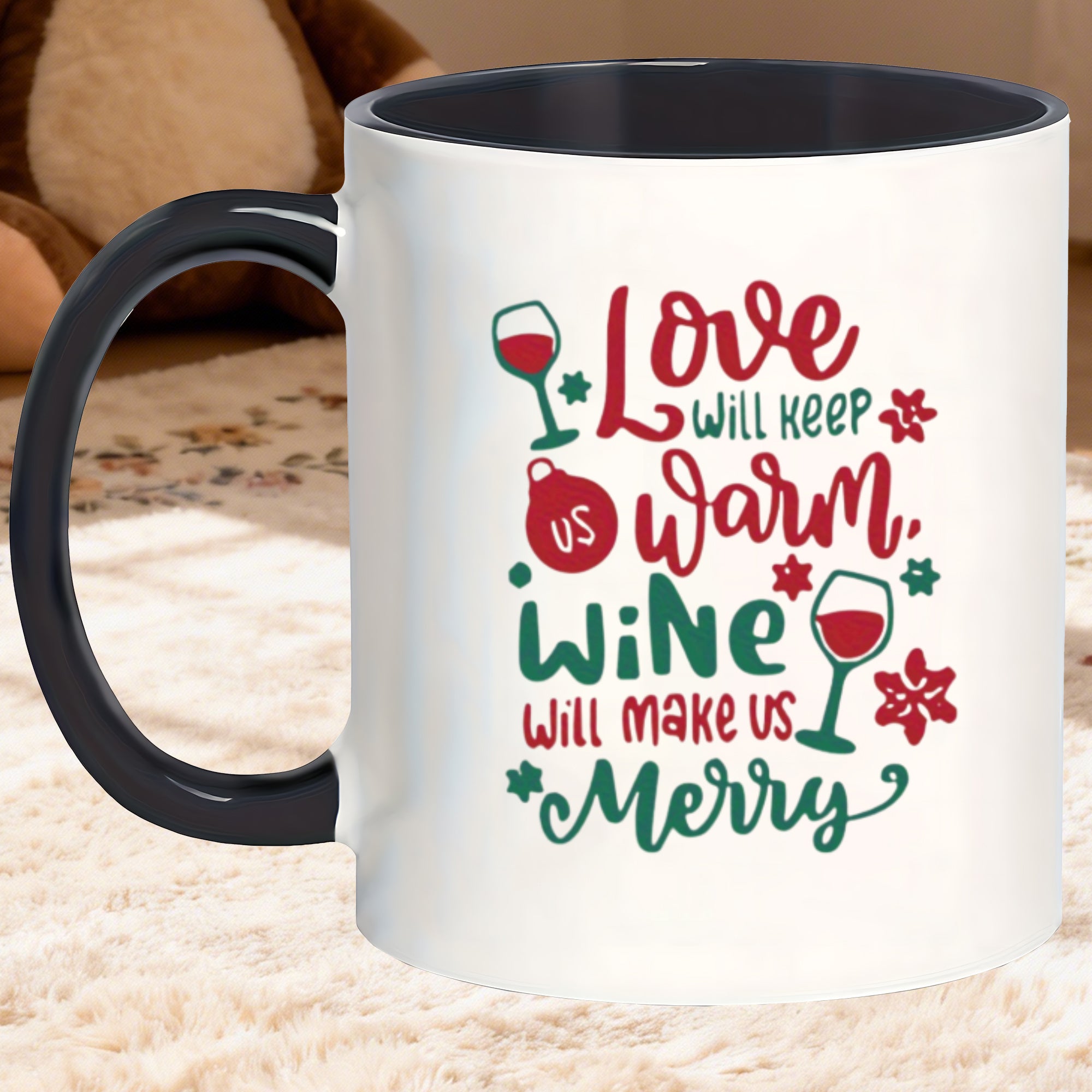 Tailorly Black Accent 11 oz Mug - minimalist matte ceramic mug dishwasher safe reusable for school milk camping beverages ideal for christmas