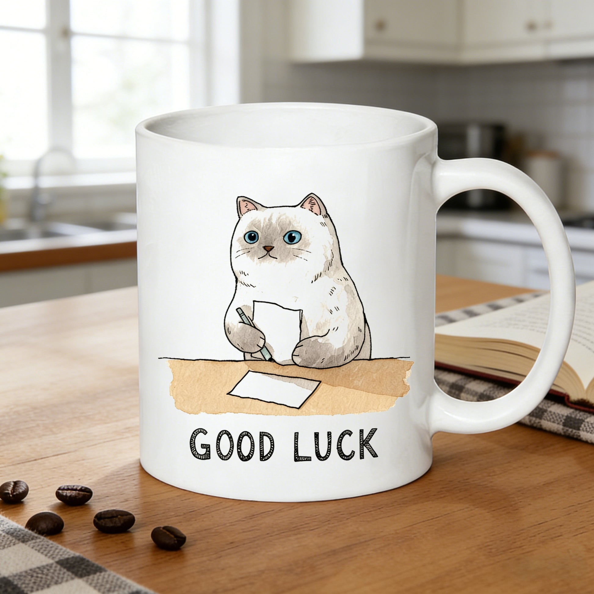 Tailorly White Ceramic 11 oz Mug - watercolor kitten
