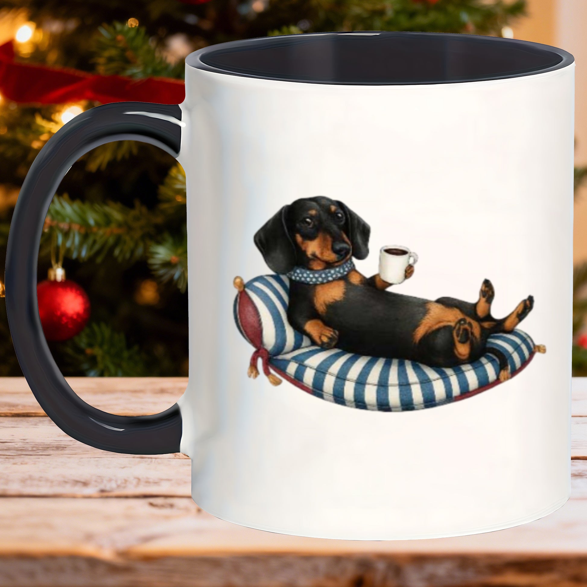 Tailorly Black Accent 11 oz Mug - adorable dachshund design